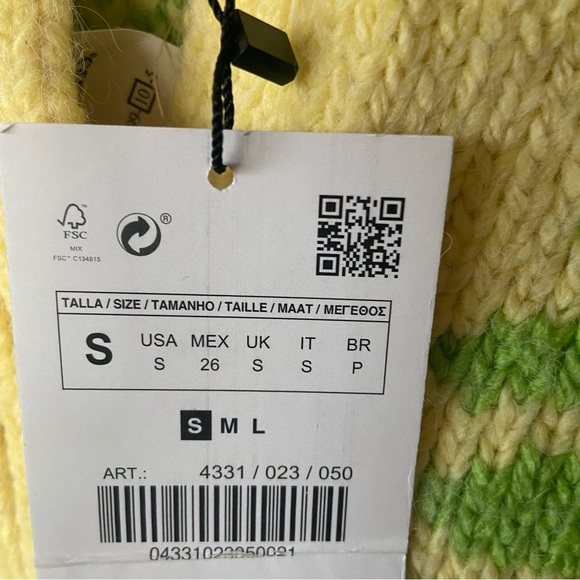 🔖 S ZARA Floral Jacquard Knit Retro Pop Flower Chunky Knit Cardigan Yellow - Picture 11 of 13